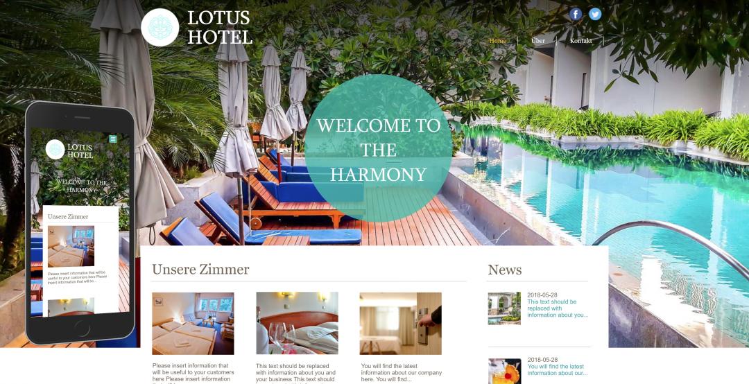 Create a responsive hotel website, design pattern 1