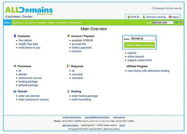alldomains.hosting Customer Center
