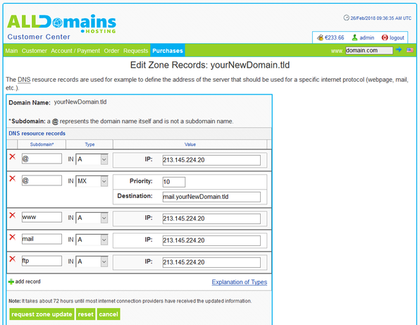 Customer Center DNS Entries