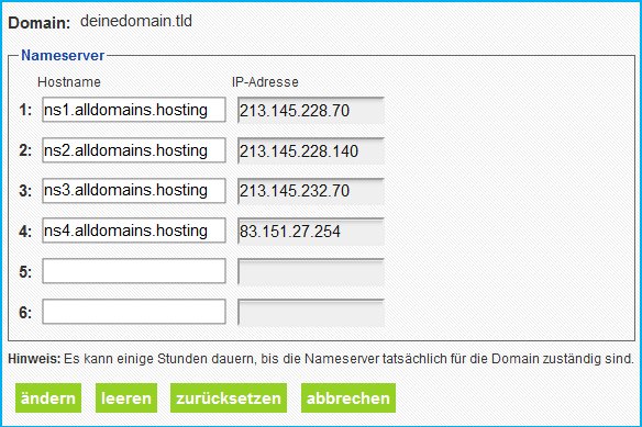 DNS Zone bei alldomains.hosting