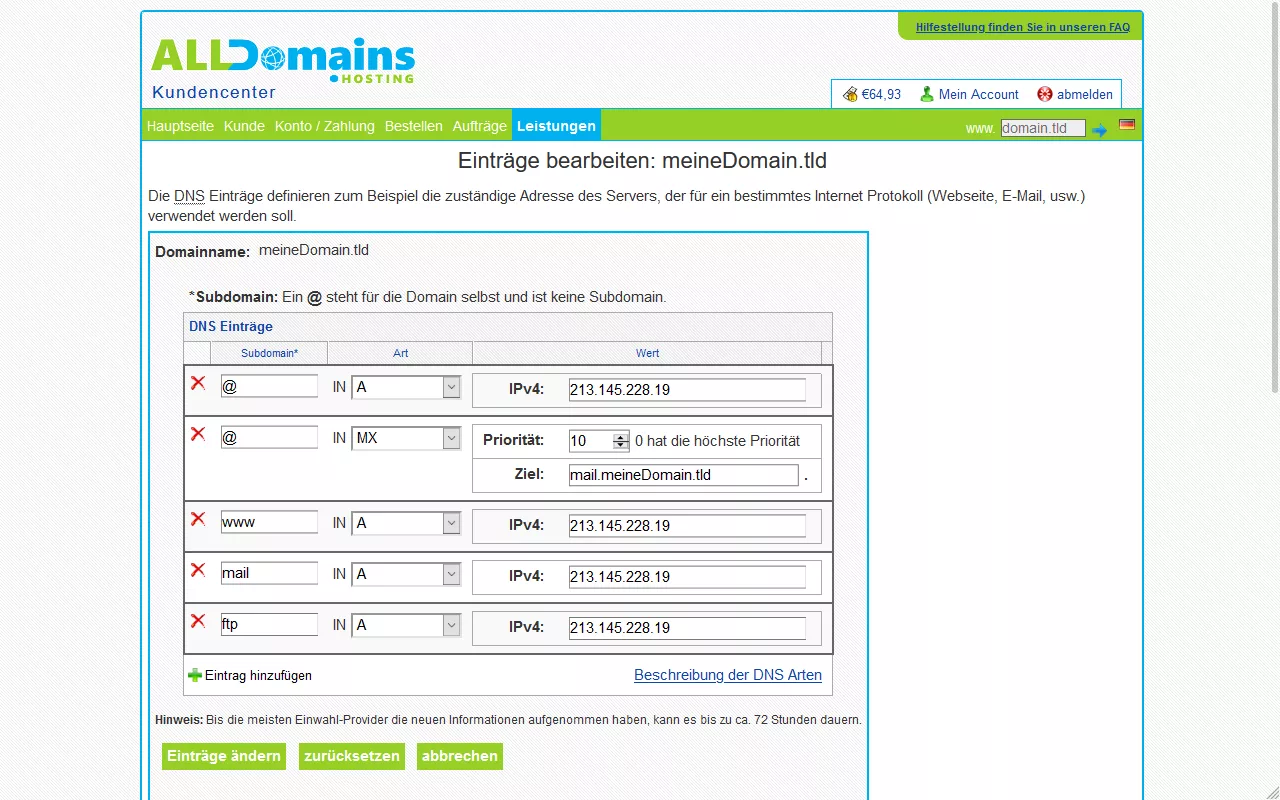 DNS Editor from Alldomains.hosting