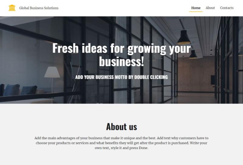 Mit dem alldomains.hosting Homepage Baukasten Ihre eigene Business Website kostenlos erstellen. Website Template 1
