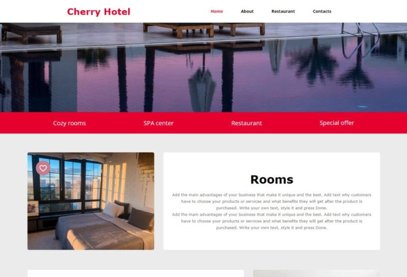 Mit dem alldomains.hosting Homepage Baukasten Ihre eigene Hotel Website kostenlos erstellen. Website Template 1