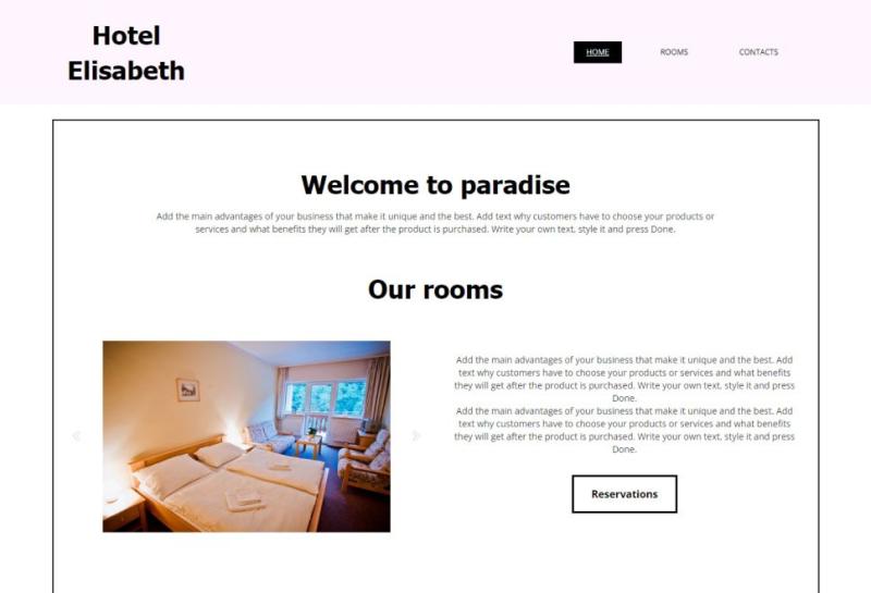 Mit dem alldomains.hosting Homepage Baukasten Ihre eigene Hotel Website erstellen. Website Template 3